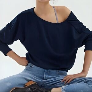 Maeve Kasi Ribbed Pullover by Anthropologie Navy Size SP